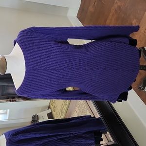 Style & Co Size XL Purple Ribbed Jewel Neck Sweater With Wide Sleeve Accent